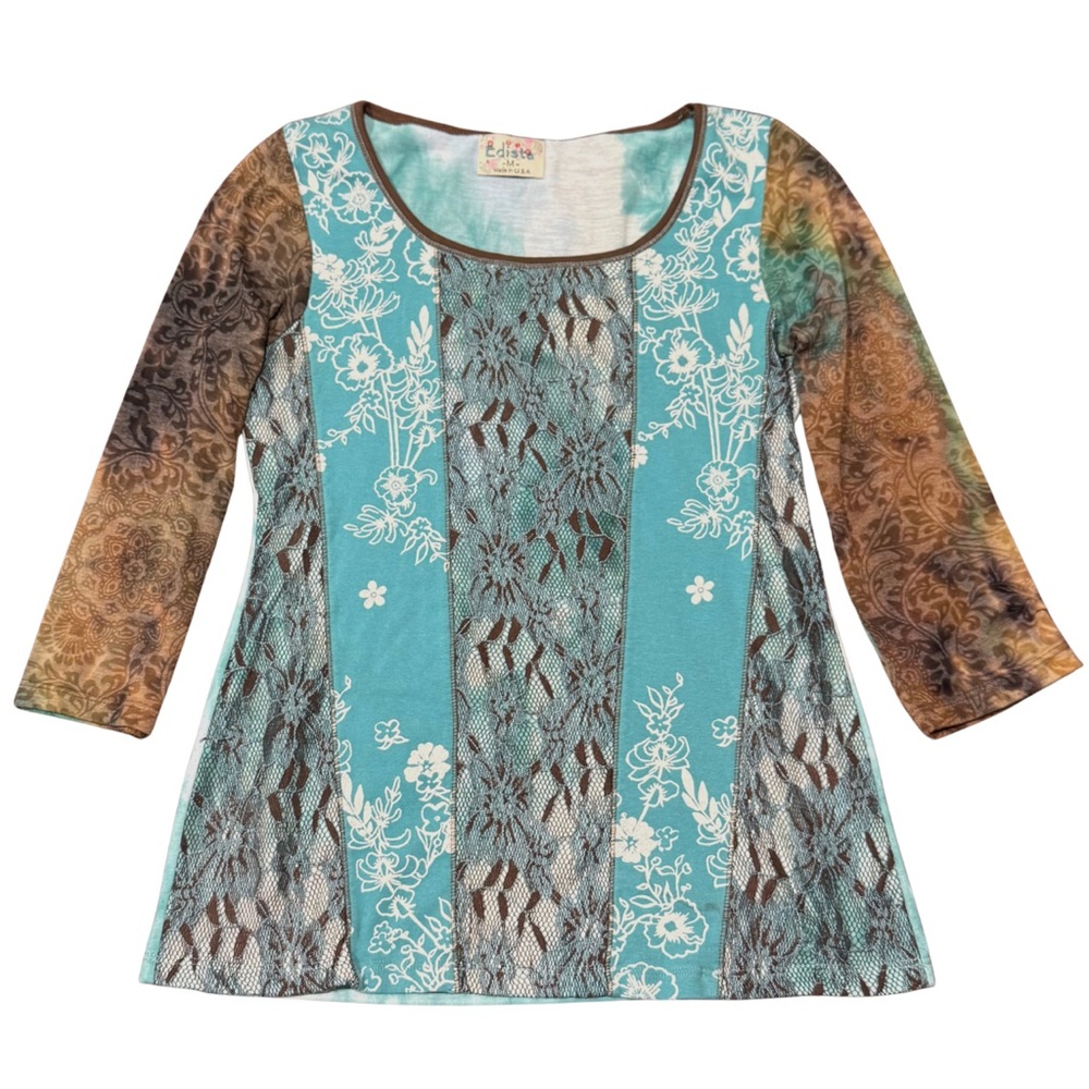 Boho Aqua Floral Lace Panel Tunic— Fairy Core!